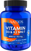 NATIOS Vitamin D3 & K2 (MenaQ7 MK-7), 2000 IU & 75 mcg, 100 kapslí